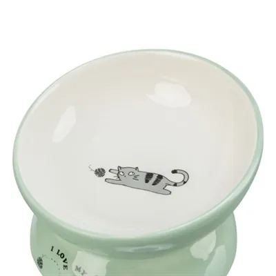 Trixie Voerbak / Drinkbak Kat Verhoogd Keramiek Salie / Wit 150 ml 13 cm