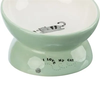 Trixie Voerbak / Drinkbak Kat Verhoogd Keramiek Salie / Wit 150 ml 13 cm