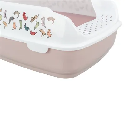 Trixie Kattenbak Delio Met Rand Bedrukt Lichtroze / Wit 50x38x20 cm